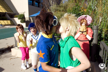 Rule 34 | cosplay photo, digimon, digimon adventure, glasses, heimdallll, highres, kido jo, kiss, photo (medium), real life, tachikawa mimi, yagami hikari, yagami taichi