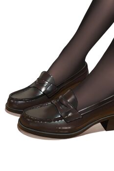 Rule 34 | 1girl, black pantyhose, brown pantyhose, brown shoes, commentary request, feet, feet only, foot focus, highres, legs, loafers, original, pantyhose, penny loafers, sex leees13, shoes, simple background, solo, white background