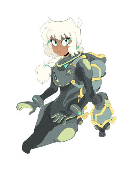 Rule 34 | bodysuit, bsfs, commander rab(layer industries), glasses, janine flores, jetpack, mecha pilot suit, ponytail, tagme, white background, white hair