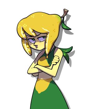 1girl alternate_color alternate_eye_color alternate_hair_color alternate_skin_color blonde_hair colored_skin crop_top discount-supervillain food food-themed_hair fruit highres lapis_lazuli_(steven_universe) leaf lemon solo steven_universe yellow_skin