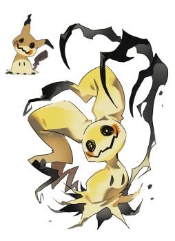Rule 34 | 1girl, @ @, bairizuomeng, claws, full body, gen 7 pokemon, highres, looking at viewer, mimikyu, nintendo, no humans, pokemon, pokemon (creature), pokemon focus, reference inset, simple background, solo, standing, white background