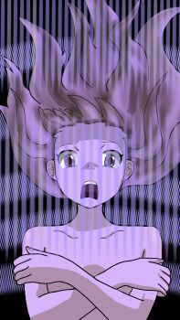 1girl armpit_crease breasts brown_eyes brown_hair collarbone completely_nude covering_breasts covering_privates crossed_arms curled_fingers determined digimon digimon_frontier energy eyelashes f20000 facing_viewer female_focus fingernails floating_hair henshin highres long_hair matching_hair/eyes neck nude original out-of-frame_censoring purple_theme sidelocks small_breasts spirit_evolution topless_frame upper_body wavy_hair