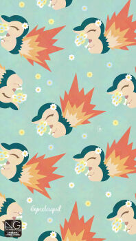 closed_mouth cyndaquil fire flower flower_on_head gen_2_pokemon highres holding holding_flower meme_(sleepsheep) nintendo no_humans pokemon pokemon_(creature) pokemon_focus sitting star_(symbol)