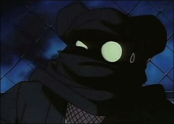 1990s_(style) animated animated_gif backpack bag chibi gloves injuu_gakuen_la_blue_girl lowres mask monster nin-nin ninja severed_penis retro_artstyle shuriken weapon