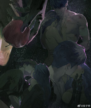 Rule 34 | 1boy, 1girl, anzishen, artist self-insert, black background, breasts, caleb (love and deepspace), chinese commentary, commentary request, commissioner insert, hetero, highres, jewelry, kiss, love and deepspace, necklace, oc x canon, purple hair