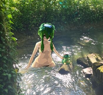 Rule 34 | 1girl, 1other, 2025, indie virtual youtuber, nono nozomi, nonoxnobody, nude, peen, rock, topless, water