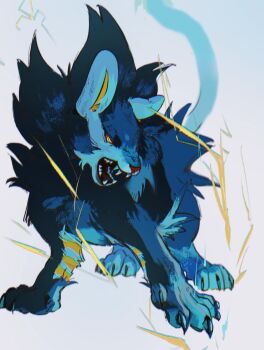 black_fur claws colored_sclera commentary_request electricity gen_4_pokemon highres luxray nintendo no_humans open_mouth pokemon pokemon_(creature) pokemon_focus red_sclera sharp_teeth skpn_skrzk teeth yellow_eyes