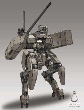 1girl absurdres aqua_eyes armor black_hair cannon commentary_request digitigrade forehead_protector full_body hair_ornament hairclip highres joints looking_at_viewer mecha mecha_musume missile_pod original radio_antenna robot robot_joints science_fiction smoke_grenade_launcher solo soruto_0w98e standing