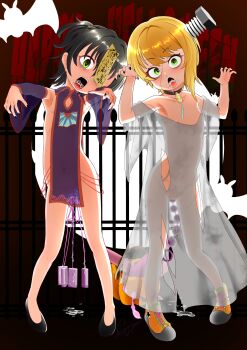 2girls anal_beads artist_request bat_wings black_hair blonde_hair blue_archive china_dress chinese_clothes choker cleft_of_venus condom convenient_censoring costume dress empty_eyes flat_chest halloween loli monster_girl multiple_girls nipples no_panties object_through_head pussy pussy_juice pussy_juice_puddle pussy_peek saliva scar screw_in_head see-through_clothes sex_toy tagme thigh_gap third-party_edit used_condom vaginal vibrator wings zombie_girl