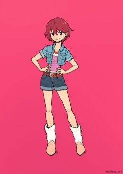 belt digimon digimon_savers fujieda_yoshino looking_at_viewer mollipop_art pink_eyes pink_hair short_hair