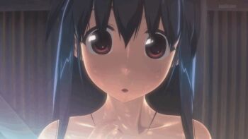 Rule 34 | 1girl, 3d, animated, animated gif, bare shoulders, blue hair, blush, bouncing breasts, breasts, embarrassed, large breasts, navel, outdoors, panties, red eyes, sandwichworks, sweat, takarasagashi no natsuyasumi, thighs, underwear