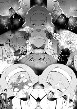 1boy 2girls bikini blindfold condom condom_in_mouth cooperative_fellatio cum cum_in_mouth cum_on_body cum_on_picture facial fellatio greyscale group_sex hair_between_eyes hairband harper_(pokemon) highres lana_(pokemon) licking licking_penis micro_bikini monochrome mouth_hold multiple_girls nintendo oral penis pokemon pokemon_(anime) pokemon_sm_(anime) sarah_(pokemon) short_hair siblings stray_pubic_hair swimsuit teamwork_(sexual) tentefu_(rpud7485) threesome tongue used_condom