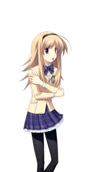 1girl ahoge arms_around_self black_hairband black_pantyhose blazer blonde_hair bow bowtie breasts brown_jacket chaos;head dress_shirt from_side game_cg hairband jacket lapels looking_at_viewer matsuo_yukihiro miniskirt nishijou_nanami non-web_source notched_lapels official_art open_mouth pantyhose petticoat plaid_bow plaid_bowtie plaid_clothes plaid_skirt profile purple_bow purple_bowtie purple_skirt red_trim school_uniform science_adventure shirt skirt small_breasts solo sprite suimei_academy_school_uniform swept_bangs transparent_background white_shirt winter_uniform worried