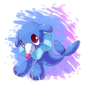 blue_background commentary english_commentary full_body gen_7_pokemon gradient_background looking_up nevedoodle nintendo no_humans pokemon pokemon_(creature) pokemon_focus popplio purple_background purple_eyes solo white_background