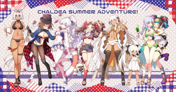 (fate)wide_sleeves (ruler) 6+girls ;d ahoge anastasia_(fate) anastasia_(swimsuit_archer)_(third_ascension)_(fate) animal_ears arm_up armlet bare_shoulders bikini bird black_bikini black_gloves black_hair black_shorts black_socks blue_bikini blue_eyes blue_hair blue_shorts blush body_markings boots bracelet braid braided_ponytail breasts brown_footwear brown_hair brown_jacket buckle caenis_(fate) caenis_(swimsuit_rider)_(fate) caenis_(swimsuit_rider)_(first_ascension)_(fate) card charlotte_corday_(fate) charlotte_corday_(swimsuit_caster)_(third_ascension)_(fate) cleavage closed_eyes coffee_mug collarbone commentary_request confetti cropped_jacket cup da_(room) dark-skinned_female dark_skin doll dove drinking_glass earrings eyewear_on_head fate/grand_order fate_(series) fingerless_gloves fishnets flower food frills fruit full_body glasses gloves gluteal_fold goggles goggles_on_head green_bikini green_headwear green_vest grey_eyes gun hair_flower hair_ornament hair_over_one_eye hair_ribbon hairband haori hat headphones headphones_around_neck highres holding holding_gun holding_weapon hood hooded_vest hoodie hug innertube jacket japanese_clothes jewelry kama_(fate) kama_(second_ascension)_(fate) kama_(swimsuit_avenger)_(second_ascension)_(fate) kama_(teenager)_(fate) kneehighs large_breasts lemon lemon_slice leonardo leonardo_da_vinci_(fate) leonardo_da_vinci_(fate/grand_order) leonardo_da_vinci_(rider)_(fate) leonardo_da_vinci_(swimsuit_ruler)_(fate) long_hair long_sleeves looking_at_viewer lotus magician medium_breasts melon_soda miniskirt mug multicolored_hair multiple_girls nail_polish navel necklace off_shoulder official_art okita_souji_(fate) okita_souji_alter_(swimsuit_saber)_(fate) okita_souji_alter_(swimsuit_saber)_(second_ascension)_(fate) one_eye_closed open_clothes open_jacket open_mouth pantyhose parted_bangs pendant playing_card ponytail puffy_long_sleeves puffy_short_sleeves puffy_sleeves red-framed_eyewear red_eyes red_hair red_legwear red_ribbon rengoku_(fate) rengoku_(second_ascension)_(fate) ribbon sakura_tsubame sandals sei_shounagon_(fate) sei_shounagon_(swimsuit_berserker)_(fate) sei_shounagon_(swimsuit_berserker)_(first_ascension)_(fate) shoes short_shorts short_sleeves shorts sidelocks skirt small_breasts smile sneakers socks standing standing_on_one_leg star_(symbol) star_necklace steam sunglasses swim_ring swimsuit tassel thigh_strap thighhighs thighs tongue tongue_out top_hat twintails very_long_hair vest vinci visor_cap viy_(fate) weapon white_bikini white_hair white_jacket