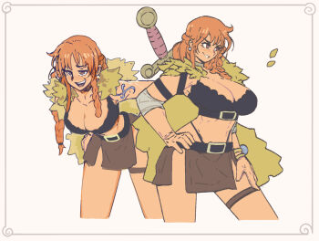 1girl arm_tattoo breasts brown_eyes clima-tact earrings jewelry large_breasts long_hair michel_teru nami_(one_piece) one_piece orange_hair pearl_earrings revealing_clothes shoulder_tattoo single_sidelock smile solo tattoo