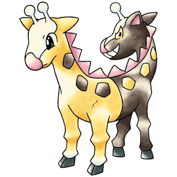 aqua_eyes back_spikes black_eyes closed_mouth colored_sclera constricted_pupils derivative_work evil_grin evil_smile full_body gen_2_pokemon girafarig girafarig_(prototype) giraffe grey_fur grin hooves horns looking_ahead looking_at_viewer looking_back multiple_heads nintendo no_humans official_style pokemon pokemon_(creature) pokemon_focus pokemon_gsc_(prototype) prototype_design raciebeep simple_background single_horn smile solo standing sugimori_ken_(style) tachi-e transparent_background v-shaped_eyes watercolor_effect white_horns yellow_fur yellow_sclera