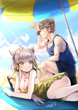 1boy 1girl absurdres animal_ears cat_ears cat_girl highres nia_(fancy_sundress)_(xenoblade) nia_(xenoblade) rex_(xenoblade) sofusan1526 xenoblade_chronicles_(series) xenoblade_chronicles_2