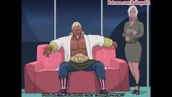 1boy 2girls a_(naruto) abs anal animated arm_tattoo ass back bare_shoulders beard blonde_hair boruto:_naruto_next_generations breasts cleavage closed_eyes coat couch cuckquean dark-skinned_female dark-skinned_male dark_skin delalicious3 dumbbell english_text facial_hair facial_mark green_eyes green_skirt hair_bun hairband haruno_sakura huge_ass indoors interior interracial japanese_text jealous japanese_text large_breasts large_penis lips lying mabui_(naruto) mature_female mature_male medium_hair multiple_girls naruto_(series) nipples old old_man open_mouth pectoral_cleavage pectorals penis pink_hair raikageart red_hairband sex shoulder_tattoo skirt smile sound source_request tagme tattoo testicles thick_thighs thighs vambraces video white_coat white_hair