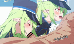 1boy 2girls animated bar_censor blue_archive blush censored closed_eyes clothed_female_nude_male deepthroat erection fellatio gloves green_hair green_halo group_sex hair_between_eyes halo hat hetero hikari_(blue_archive) licking licking_nipple loli long_hair long_sleeves looking_at_another looping_animation multiple_girls nipple_stimulation nozomi_(blue_archive) nude open_mouth oral peaked_cap penis pointy_ears saliva siblings sisters smile sucking_male_nipple sydus tagme threesome tongue tongue_out train_conductor twins twintails ugoira video white_gloves yellow_eyes