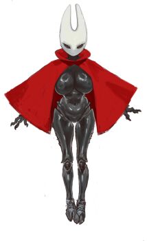 1other absurdres black_eyes black_sclera black_skin breasts bug colored_sclera colored_skin commentary cover highres hollow_knight hollow_knight:_silksong hornet_(hollow_knight) horns large_breasts mossacannibalis nipples no_humans redesign symbol-only_commentary white_background