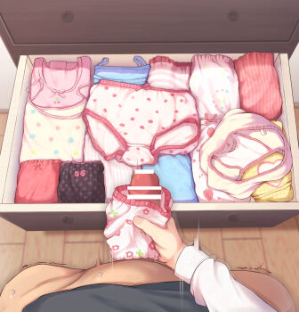 1boy 1girl absurdres bar_censor black_panties blue_bra blue_panties bottomless bra censored commentary_request drawer femdom floral_print flower_panties grey_shirt handjob handjob_over_clothes hetero highres indie_virtual_youtuber loli lolidom long_sleeves non_non_moral paid_reward_available panties panties_on_penis penis pink_bra pink_panties polka_dot polka_dot_panties pov print_panties reach-around red_panties shigure_ui_(vtuber) shigure_ui_(young)_(vtuber) shirt textless_version translation_request underwear unworn_bra unworn_panties virtual_youtuber white_panties white_shirt yellow_panties