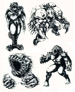 1990s_(style) baron_spider dando demon enemies famicom game_console katana mecha monster nes ninja_gaiden retro_artstyle robot scan sketch sword tecmo weapon