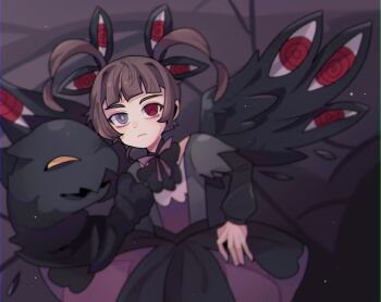 10ovo05 brown_hair digimon gothic_lolita heterochromia lolita_fashion looking_at_viewer red_eyes shademon yamada_haruko