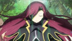 animated anime_screenshot breasts cleavage eden's_zero elsie_crimson eyepatch henshin large_breasts long_hair red_hair tagme video