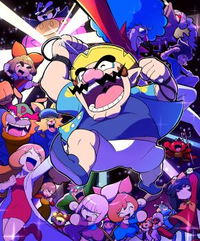 13-amp 18-volt 5-volt 6+boys 6+girls 9-volt ana_(warioware) ashley_(warioware) big_nose black_hair blue_footwear blue_shirt bow brown_hair closed_eyes coat demon double_bun dr._crygor dress dribble_(warioware) facial_hair fronk hair_bun highres holding holding_pitchfork hoshi_(star-name2000) jimmy_t kat_(warioware) lulu_(warioware) master_mantis mike_(warioware) mona_(warioware) multiple_boys multiple_girls mustache nintendo open_mouth orbulon penny_crygor pink_hair pitchfork pointy_ears red_(warioware) red_bow red_dress red_eyes shirt shorts spitz sunglasses wario warioware warioware:_move_it! white_coat white_shorts young_cricket