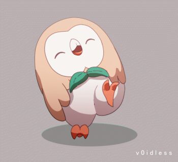 ^_^ animal_focus animated animated_gif artist_name beak bird closed_eyes dancing full_body gen_7_pokemon grey_background happy leg_up nintendo no_humans open_mouth owl pokemon pokemon_(creature) pokemon_focus pokemon_sm rowlet simple_background solo standing standing_on_one_leg talons v0idless