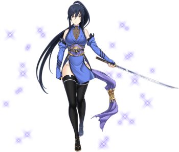 Rule 34 | 1girl, bare shoulders, black hair, black thighhighs, breasts, brown eyes, choukou (alicesoft), choukou sennin haruka, detached sleeves, elbow gloves, fingerless gloves, fishnets, full body, gloves, high ponytail, holding, holding sword, holding weapon, japanese clothes, katana, large breasts, long hair, looking at viewer, magical girl, ninja, official art, onigirikun, otogi frontier, ponytail, sandals, second-party source, solo, sparkle, subaru (choukou sennin haruka), sword, tabi, tachi-e, thighhighs, transparent background, variant set, very long hair, weapon