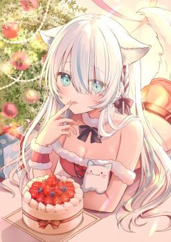 1girl cake christmas commentary_request food highres mizushiro_kumori