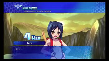 1girl akaga_hirotaka animal_ears animated aq_interactive arcana_heart backpack bag blue_hair breasts completely_nude daidouji_kira female_focus game_asset game_mod hands_on_own_hips lake loli looking_at_viewer navel nipples nude nude_filter official_art randoseru shiny_skin short_hair small_breasts solo sound tagme thighs third-party_edit video
