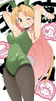 Rule 34 | 4girls, alternate breast size (larger), alternate costume, animal ears, arato nagi, bambi2000line, black pantyhose, blonde hair, blush, breasts, fake animal ears, fake tail, feet out of frame, glass, green eyes, green leotard, happy, highres, imari youko, large breasts, leotard, long hair, multiple girls, one eye closed, pantyhose, playboy bunny, rabbit ears, rabbit tail, ruri no houseki, seto shouko, short hair, smile, standing, tail, tanigawa ruri, teeth, wrist cuffs
