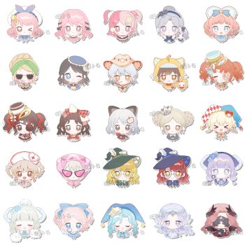 &gt;_&lt; 6+girls :o adventure_ride_(infinity_nikki) all-night_party_(infinity_nikki) animal art_of_tailoring_(infinity_nikki) artist_name baonu_de_zhanshen_caibutou bubble&#039;s_hometown_(infinity_nikki) bubbly_voyage_(infinity_nikki) cat celestial_whispers_(infinity_nikki) chibi closed_mouth clothed_animal cowgirl_(western) crimson_feather_(infinity_nikki) crimson_rhapsody_(infinity_nikki) doll dream_banquet_(infinity_nikki) dual_persona enchanted_writing_(infinity_nikki) fruity_wish_(infinity_nikki) happy hat infinity_nikki jester_cap livie_(infinity_nikki) lolita_fashion mermaid momo_(nikki) momo_rain_(infinity_nikki) monster_girl multiple_girls nikki_(nikki) nikki_(series) official_alternate_color official_alternate_costume one_eye_closed outline pastoral_dance_(infinity_nikki) perfect_start_(infinity_nikki) queen rosie_sweetheart_(infinity_nikki) sad smile snowy_ballad_(infinity_nikki) spectral_mist_(infinity_nikki) standing straight-on stylist_(nikki) sweet_diagnosis_(infinity_nikki) the_perfectionist_(infinity_nikki) the_queen&#039;s_move_(infinity_nikki) timeless_melody_(infinity_nikki) white_background white_cat white_outline yellow_cloak