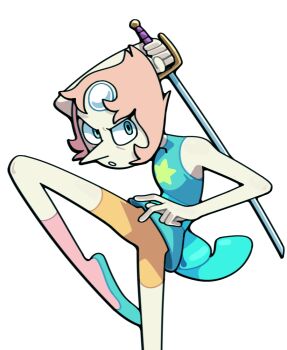 1girl blue_eyes discount-supervillain forehead_jewel gem gem_(steven_universe) holding pale_skin pearl_(species)_(steven_universe) pearl_(steven_universe) pointy_nose short_hair solo star_(symbol) steven_universe weapon