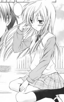 1girl between_legs blush breasts closed_mouth collared_shirt diagonal-striped_clothes diagonal-striped_necktie floating_hair full_body hair_between_eyes hand_between_legs hand_in_own_hair komiya_yuuta long_hair long_sleeves looking_ahead miniskirt necktie non-web_source original pleated_skirt sawatari_ranna school_uniform shirt shoes sitting skirt small_breasts smile socks straight_hair striped_clothes striped_skirt uwabaki vest yokozuwari