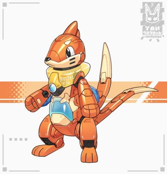 black_eyes buizel character_name colored_skin extra_tails gen_4_pokemon lordyanyu mechanization nintendo no_humans orange_skin pokemon pokemon_(creature) robot solo standing weasel white_background