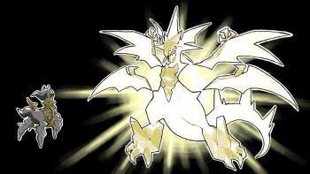 animal_focus arceus black_background blacknirrow claws dragon dragon_tail dragon_wings from_behind full_body gen_4_pokemon gen_7_pokemon highres legendary_pokemon multicolored_eyes mythical_pokemon necrozma necrozma_(ultra) nintendo no_humans open_mouth outline pokemon pokemon_(creature) pokemon_focus tail white_outline wings