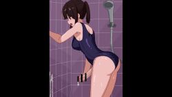 1futa animated audience bar_censor censored competition_swimsuit cum ejaculation futanari futanari_masturbation highres masturbation moaning one-piece_swimsuit penis pixel_art shiwa_kou solo sound swimsuit tagme video
