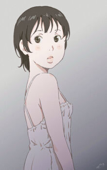 1girl black_eyes breasts camisole commentary_request highres looking_at_viewer monodevil original parted_lips profile short_hair small_breasts solo