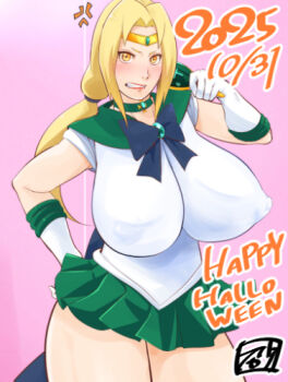 1girl bishoujo_senshi_sailor_moon breasts huge_breasts long_hair naruto_(series) sailor_jupiter_(cosplay) tsunade_(naruto)