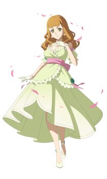 Rule 34 | 1girl, absurdres, black clover, black clover m: rise of the wizard king, bracelet, breasts, brown hair, cleavage, detached sleeves, dress, earrings, flower earrings, full body, gloves, green dress, green eyes, green gloves, green shoes, green sleeves, high heels, highres, incredibly absurdres, jewelry, large breasts, long hair, looking at viewer, mimosa vermillion, non-web source, official alternate costume, official art, orange hair, pearl bracelet, pink petals, puffy short sleeves, puffy sleeves, shoes, short sleeves, simple background, sleeveless, sleeveless dress, solo, transparent background, white gloves