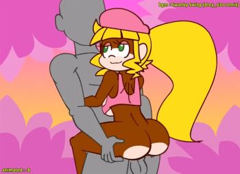 1boy 1girl 2021 20s animated animated_gif anus ass blonde_hair bouncing_ass bouncing_breasts breasts dixie_kong dixie_kong_animation_(minus8) donkey_kong_(series) donkey_kong_country flower furry furry_with_furry furry_with_non-furry green_eyes hat huge_ass interspecies jungle large_breasts leg_lock lifting_person long_hair looking_back midriff minuspal monkey monkey_girl nature nintendo ponytail pussy_grip rareware sex suspended_congress tagme tree_hugger underboob vaginal
