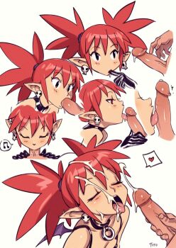 1girl bad_id bad_twitter_id black_gloves choker closed_eyes cum cum_in_mouth cum_on_body cum_on_hair cum_on_tongue deepthroat demon_girl disgaea earrings etna_(disgaea) facial fellatio finger_in_own_mouth flat_chest gloves heart highres jewelry licking loli makai_senki_disgaea multiple_views musical_note open_mouth optionaltypo oral penis pointy_ears precum red_hair sequential skull_earrings solo_focus speech_bubble spoken_heart spoken_musical_note tongue tongue_out twintails uncensored white_background