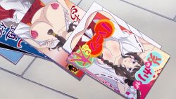 10s 1boy 1girl alternate_hairstyle animated antenna_hair areola_slip blue_eyes breasts choker cleavage dark-skinned_female dark_skin double_bun earrings eyebrows eyelashes eyeliner eyes_visible_through_hair eyeshadow galko&#039;s_sister ganguro gyaru hair_bun hair_over_eyes hair_ribbon hair_tubes hakama hakama_skirt heart heart_earrings heart_pasties huge_breasts japanese_clothes jewelry kogal lipstick long_hair makeup miko multi-tied_hair nail_polish necklace oshiete!_galko-chan ova pasties red_hakama ribbon shrine skirt sound subtitled tagme twintails very_long_hair video