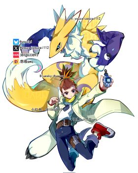 1girl black_sclera brown_hair child colored_sclera digimon digimon_(creature) digimon_tamers fox_tail furry hair_ornament hairpin long_hair makino_ruki ponytail purple_eyes renamon tail youzaiyouzai112