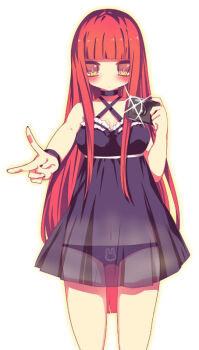 1girl animal_print ao_jun breasts camera cleavage crimson_avenger_(elsword) elesis_(elsword) elsword long_hair nail_polish red_hair see-through_clothes shine v yellow_eyes