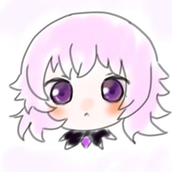 1girl artist_request blush chibi chibi_only closed_mouth grimms_notes long_hair magic_mirror_(grimms_notes) purple_eyes purple_hair simple_background solo source_request upper_body white_background
